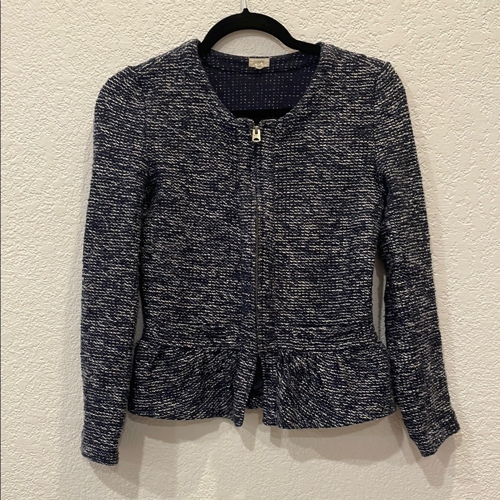 J. Crew Chic Blue Tweed Peplum Jacket
